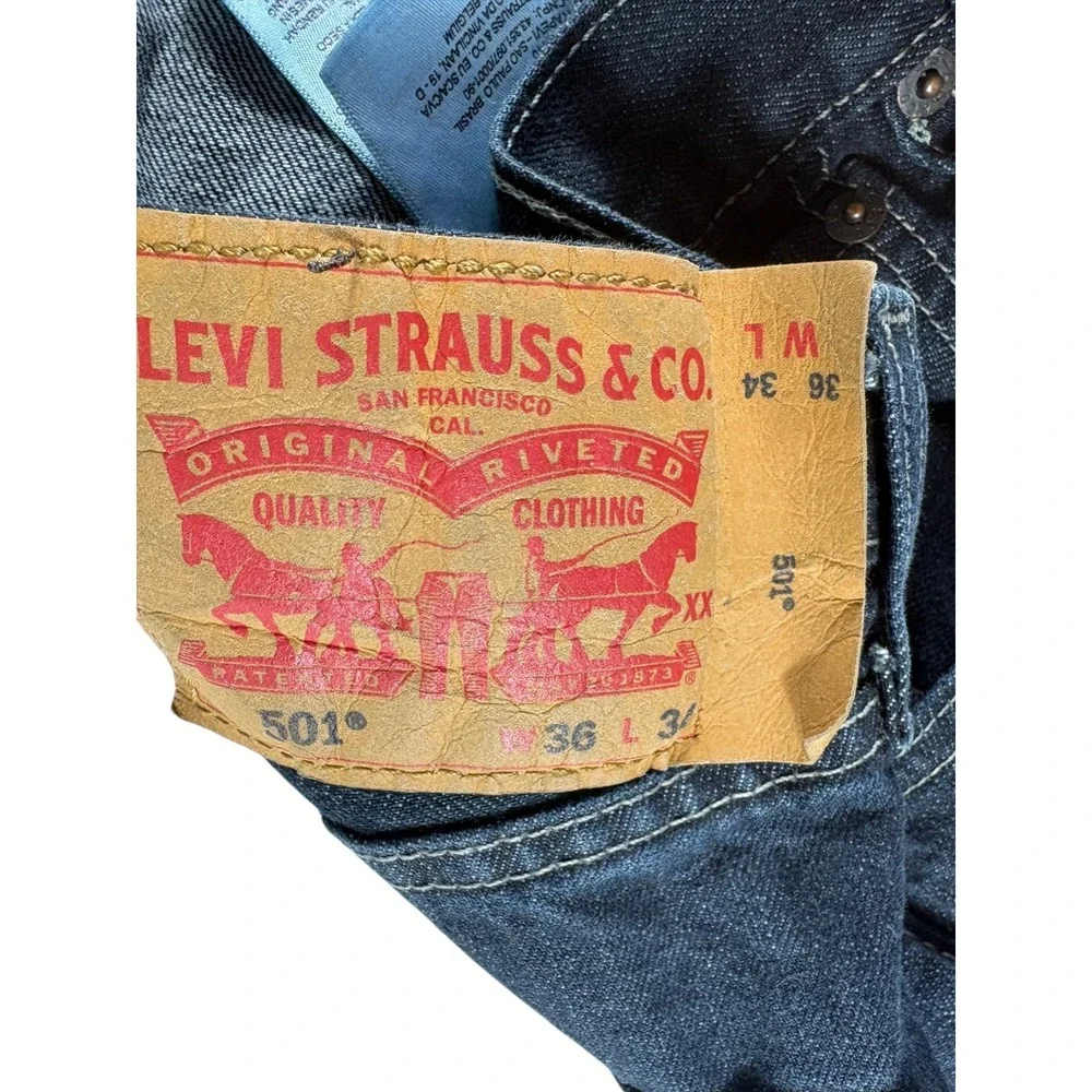 Levi's 501 Original Jeans Mens 36x34 Blue Denim Mid Rise Dark Wash Straight Leg